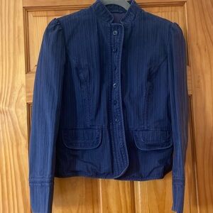 GAP Navy Blue Structured Blazer Jacket Size 6 Stand Collar Tailored Button Front